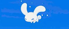 an animated white rabbit floating in the air