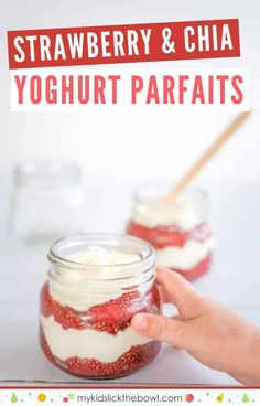 strawberry and chia yogurt parfaits in a jar