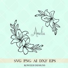 the svg flower design is shown in black and white on a light blue background