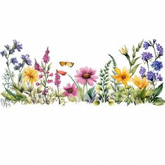 a painting of flowers and butterflies on a white background