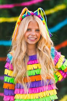 Lisa Frank Costume, Lollipop Costume, Unique Kids Halloween Costume, Diy Adult Halloween Costumes, Old Halloween Costumes, Pom Pom Headband, Candy Costumes, Rainbow Top