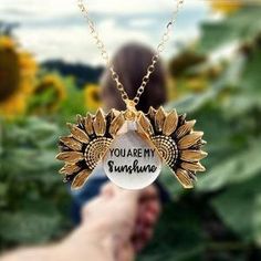 "You Are My Sunshine" Sunflower Necklace - Bee Mission Open Locket, Mrs Necklace, Baguette Diamond Necklace, Baguette Necklace, Sunshine Necklace, Sunflower Pendant, Sunflower Necklace, Diamond Solitaire Necklace, Jeans Cargo