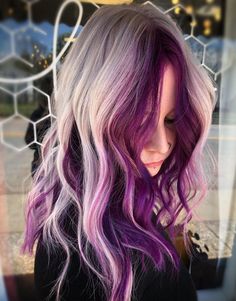 Purple And Blonde Hair, Purple Highlights Blonde Hair, Purple Blonde Hair, Hair With Purple, Purple Brown Hair, Long Purple Hair, Purple Hair Highlights, Trending Hair