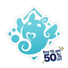 an elephant sticker with the words buy 10 get 50 % off