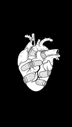 a black and white drawing of a heart