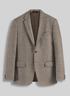 For your most important event, you demand excellent attire to make the occasion far more supreme. Crafted with wool, our Houndstooth Brown Tweed Suit is designed with a houndstooth pattern that looks like small broken squares and brown color will capture your perfect depiction to the world and it also gives comfort at every wear. So grab this very elegant suit that will make you look lavish on your day.  Look Includes   Houndstooth Brown Tweed Fabric  Two Button Jacket Style  Notch Lapel  Horn Brown Buttons  Single Vent  Three Cuff Buttons  Two Welted Back Pockets on Trousers    Click 'Customize Now' to modify the look if needed.   Lining: Viscose; Dry Clean. Brown Tweed Suit, Elegant Jacket, Brown Tweed, Tweed Suits, Houndstooth Pattern, Tweed Fabric, Wool Crafts, Jacket Buttons, Tweed Jacket