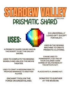 a poster with instructions on how to use the stardew valley prismic shards