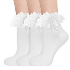 White Lace Socks, Socks With Lace, Ankle High Socks, Lace Ankle Socks, Bobby Socks, Frilly Socks, Cherry Jam, Socks Ankle, Coquette Bows