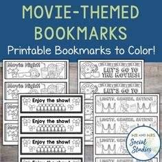 printable bookmarks to color with the words movie - themed books