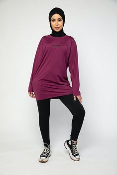 It's time to be comfortable in your own skin. The Disciplined Women's Modest Activewear will have you bending & stretching with ease. Cut in a modest fit, this long sleeve t-shirt will let you sit or stretch in comfort. Available in 4 colours & matching beanies available.   *Long sleeve top only* *Over 1000+ sold globally* (10-08-21-Today)  *Excellent reviews on Instagram with keywords 'lightweight' , 'quality' , 'breathable' 'loose' , and 'comfortable' being used*   Follow our instagram to see Basic Long Sleeve Stretch Sweatshirt, Purple Long Sleeve Gym Activewear, Purple Long Sleeve Activewear For Gym, Purple High Stretch Long Sleeve Activewear, Purple Long Sleeve Athleisure Activewear, Basic Long Sleeve Activewear For Workout, Basic Long Sleeve Stretch Activewear, Long Sleeve Moisture-wicking Sweatshirt For Loungewear, Basic Stretch Long Sleeve Activewear