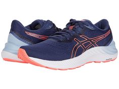 ASICS GEL-Excite(r) 8 - Women's Shoes : Thunder Blue/Blazing Coral : The ASICS GEL-Excite™ 8 running shoes make sure you run your best every single day with their lightweight yet durable design, outstanding underfoot support, and grippy outsole. Predecessor: Gel-Excite 7. Support Type: Neutral to underpronation (supination). Cushioning: Lightweight, flexible cushioning. Surface: Road. Differential: 8mm. Engineered mesh upper designed with multidirectional mesh material that improves ventilation Asics Women Gel, Asics Women, Asics Gel, Coral Blue, Womens Sneakers, Running Shoes, Athletic Shoes, Shoes Sneakers, Comfort Fit