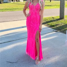 Hot Pink Sequin Prom Dress; Worn Once Prom Dresses Hot Pink, Pink Sequin Prom Dress, Hot Pink Long Dress, Long Sparkly Dresses, Hot Pink Prom Dresses, Pink Birthday Dress, Pink Sparkly Dress, Cotillion Dresses, Hot Pink Prom Dress