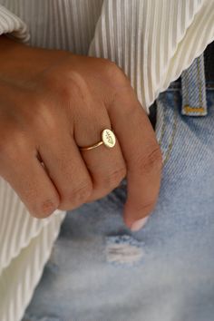 Gold Open Ring With Birth Flower Detail, Simple Gold Open Ring, Open Ring With Birth Flower For Promise, Birth Flower Open Ring For Promise, Dainty Yellow Gold Rings With Birth Flower, Gold Engraved Promise Ring With Birth Flower, Dainty Oval Ring In Recycled Gold, Gold Oval Ring With Birth Flower Design, Gold Oval Ring With Birth Flower Detail