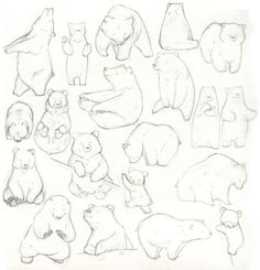 a drawing of various bears and cubs