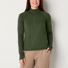 Hit your workouts in style with this Xersion EverUltra Lite women's quarter-zip pullover. Made from a smooth space-dye pirinted fabric with moisture-wicking properties, QuickDri technology and 4-way stretch for all-day comfort, this lightweight pullover top has long sleeves with thumb holes, a full zip closure with a high mock neck and slip pockets. Style it with workout shorts or leggings. 2nd Piece Sleeve Length: Long Sleeves2nd Piece Care: Tumble Dry, Machine WashFeatures: Thumb Hole, Quick D Functional Sports Top With Zipper Closure, Green Half-zip Activewear For Sports, Half-zip Workout Tops With Thumbholes, Half-zip Workout Top With Zipper Closure, Workout Half-zip Top With Zipper Closure, Workout Half-zip Top With Thumbholes, Half-zip Sports Top With Zipper Closure, Functional Gym Tops With Zipper Closure, Functional Workout Tops With Zipper Closure