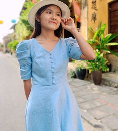 Blue linen dress, lightweight, elegant, classic and charming. Dress is sewn according to the size and measurement you require. 100% natural, high-quality, luxurious linen fabric. Please message us to discuss about the color and the size or any adjustment you wanna. We offer the fast shipping package for extra fee. Blue Linen Dress For Day Out, Fitted Blue Linen Dress, Light Blue Linen Dress For Spring, Blue Fitted Linen Midi Dress, Fitted Linen V-neck Dress, Fitted A-line Linen Summer Dress, Fitted Blue A-line Linen Dress, Blue Linen Midi Length Dress, Blue Midi Linen Dress