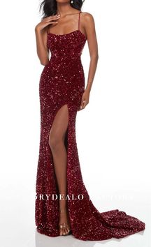 Burgundy Sequin Spaghetti Straps Slit Mermaid Prom Dress Wine Red Sequin Dress, Burgundy Sparkly Prom Dress, Red Glittery Bodycon Dress, Dark Red Sparkly Prom Dress, Prom Dress Maroon, Casino Night Prom Dress, Formal Red Dress Long, Dark Red Prom Dress Long, Prom Dresses Red Burgundy