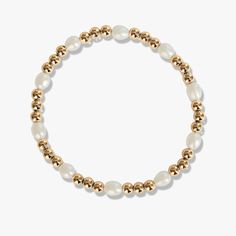 14k gold filled - Waterproof - Tarnish proof - Handcrafted - Hypoallergenic. Simplicity is key in this elegant gold beaded pearl bracelet. Featuring hand strung 4mm 14k gold filled beads and white freshwater pearls on stretchy band, it's a gorgeous piece that can be dressed up or down with ease. Everyday 14k Gold Filled Beaded Bracelets With Pearl Charm, Adjustable Elegant Stretch Bracelet In 14k Gold, Classic Gold Pearl Bracelet For Everyday, Elegant Adjustable 14k Gold Filled Stretch Bracelet, Classic 14k Gold Filled Bracelets With Gold Beads, Everyday Gold Beaded Pearl Bracelet, Gold Pearl Chain Beaded Bracelet In 14k Gold Filled, Beaded Pearl Bracelet In 14k Gold Filled, Gold Beaded Bracelets With Pearl Drop