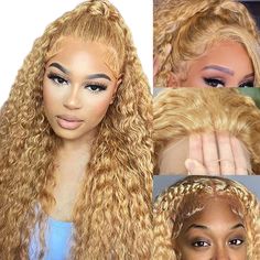 PRICES MAY VARY. 【Honey Blonde Curly Lace Front Wig Human Hair Material】 #27 Curly Lace Front Wig Human Hair is 12A Virgin Cuticle Aligned Unprocessed Human Hair Cut from Young Girl, No Animal, No Blend, No Dry End.Blonde Frontal Wig Human Hair is Very Soft and Bouncy, Ture to Length. 【Honey Blonde Human Hair Wig of Hd Lace 】 : The frontal lace of our blonde human hair wig is 13x4 hd ear to ear transparent lace, has a bigger parting space, you can do middle part and side part by your own wish. T Hair Lights, Color Rubio, Human Hair Wigs Blonde, Dyed Natural Hair, Curly Lace Front Wigs, Wig Human Hair, Wigs Human Hair, Colored Wigs, 100 Remy Human Hair