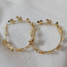 Butterfly Hoop Gold Tone Earrings Gold Butterfly Hoop Earrings, Cottagecore Hoop Earrings, Gold Prom Jewelry Earrings, Gold Hoop Earrings For Spring, Spring Gold Hoop Earrings, Spring Gold Round Hoop Earrings, Round Spring Hoop Earrings, Spring Round Hoop Earrings, Spring Party Hoop Earrings