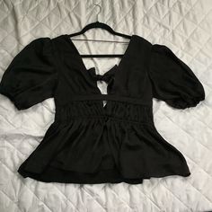 Dolan (By Anthropology) Puff Sleeve Blouse- Xs Black Silky Material In The Front And A Softer Material In The Back New With Tags Pet Friendly, Non Smoking Household. Bin 4 Chic Black V-neck Puff Sleeve Top, Spring Date Night Top With Puff Sleeves, Puff Sleeve Padded Blouse For Evening, Casual Puff Sleeve Tops For Date Night, Casual Puff Sleeve Blouse For Date Night, Spring Night Out Puff Sleeve Tops, Spring V-neck Puff Sleeve Top For Night Out, Black Puff Sleeve Blouse For Night Out, Feminine Puff Sleeve Tops For Night Out