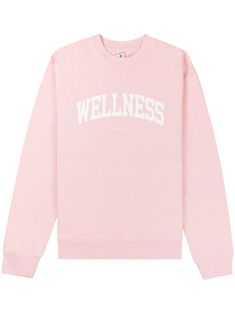 light pink cotton garment dyed logo print to the front ribbed trim crew neck drop shoulder long sleeves straight hem When buying this unisex item, keep in mind that it is graded in standard men's sizing. Ballet White, City Shorts, Versace Outfit, Jumpsuit Jacket, Sporty And Rich, Balenciaga Triple S, Dolce E Gabbana, Canary Islands, Summer Beach Wear