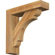 an unfinished wooden shelf bracket on a white background