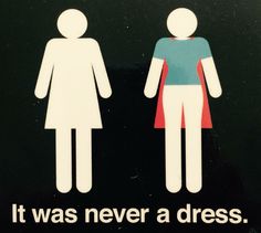 there is a sign that says it was never a dress, and the image shows two people standing next to each other