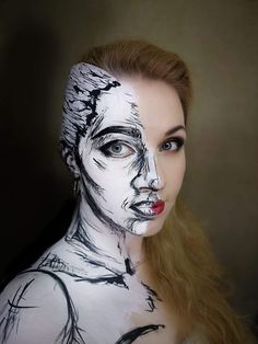 Illusion Makeup Looks, Abstract Makeup Looks, Pop Art Makeup, Creepy Halloween Makeup, Face Art Makeup, Halloween Makeup Tutorial, Fx Makeup