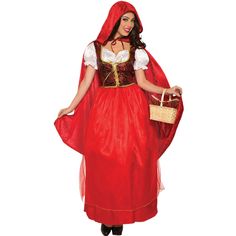 a woman dressed in a red riding costume