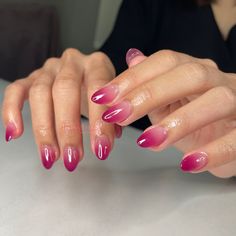 Cherry Red Ombre Nails, Pink Cat Eye French Tip Nails, Jelly Ombre Nails, Ombré Almond Nails, Red Aura Nails, Red Ombre Nails, Amazon Beauty, Pretty Gel Nails, Red Ombre