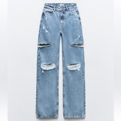 New With Tag Zara S/S 2024 Collection Mid Waist - Straight Five Pocket Jeans With A Mid Waist. Washed Effect. Side Cut Out Detail With Rips. Front Zip And Button Closure. Mid-Blue 6164/085 Outer Shell 100% Cotton Clothing Care Guide: Machine Wash Max. 30c/86f Delicate Cycle Do Not Use Bleach / Whitener Iron Maximum 110c/230f Do Not Dry Clean Do Not Tumble Dry Cotton Clothing, Zara Jeans, Clothing Care, Pocket Jeans, 2024 Collection, Colored Jeans, Straight Leg Jeans, Leg Jeans, Bleach