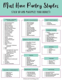 the must have pantry staples to stock up and organize your budget checklist for grocery items