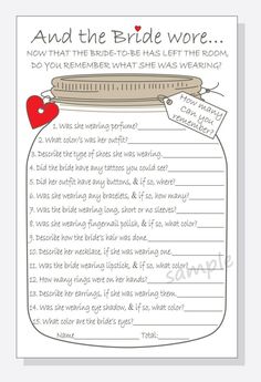 a printable wedding game for brides to have written on the jar with hearts