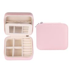 an open pink case with compartments for jewelry on a white background and the inside is empty