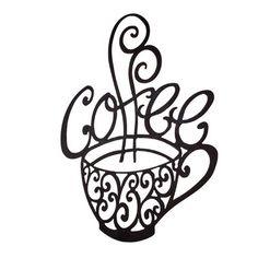 a drawing of a coffee cup with the word coffee written in cursive writing