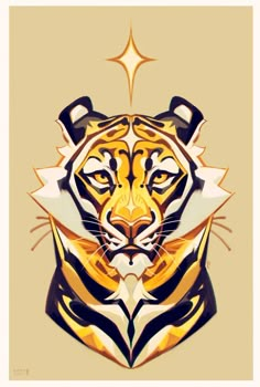 a tiger's head is shown in an artistic manner