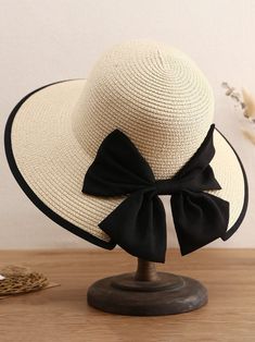 Product Details Product Title: Boho Beach Vacation Bow Decorated Straw Hat Accessories QAR117 Pretty Hats, Hat Accessories, Stylish Hats, Boho Stil, Boho Beach, Beach Wears, Black Bow, Summer Accessories, Personalized Accessories