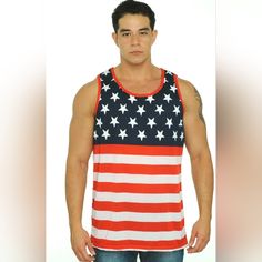 Men's Usa Flag Tank Top America Stars & Stripes Size: Xl Fabric Type 100% Polyester Care Instructions Machine Wash Cold, Tumble Dry Low, No Bleach Closure Type Pull On Neck Style Scoop Neck About This Item Visit Our Store For More Great Usa Fashions For Men And Women! 100% Polyester. Size Xl Ptp: 23.5 Length:31.5 Great For Holiday Gifts, Valentine's Day, Birthday Presents, Gag Gifts, Weddings, Wedding Showers, Baby Shower, Anniversary, Engagement Party, Halloween Costume, Or Any Occasion! Get Al Casual Red Tops With Star Print, Casual Red Top With Star Print, Casual Red Star Print Tops, Patriotic Crew Neck Tank Top For 4th Of July, Casual 4th Of July Flag Print Tank Top, Casual Tops With American Flag For Veterans Day, American Flag Print Blue Tops, Casual American Flag Tops For Veterans Day, Blue American Flag Tops