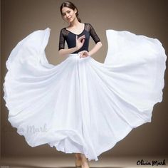 Olivia Mark - Double-Layered Snowflake Chiffon Classical Dance Gown with Flowing Skirt - Perfect for Leisure, Vacation, and Beach Activities Art Museum Outfits, Museum Outfits, Contemporary Dance Outfits, Ballet Attire, Flare Skirts, Circle Skirt Outfits, Dance Attire, Dance Outfits Practice, Vintage Dance