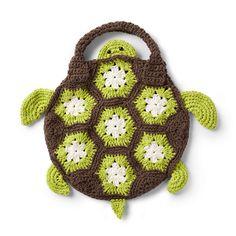 a crocheted turtle purse is shown on a white background