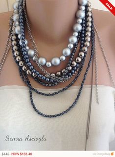 Pearl, Sale -  Chunky Pearl Necklace ,boho chic brides Chunky Layered Silver Pearl Necklace Bohemian Multi-strand Necklaces For Wedding, Bohemian Multi-strand Wedding Necklaces, Bohemian Multi-strand Necklace For Wedding, Bohemian Multi-strand Wedding Jewelry, Bohemian Silver Beaded Bridal Necklace, Brides Accessories, Bride Pearl Necklace, Bridal Jewelry Pearl, Boho Chic Bride