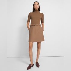 New With Tags. Polished And Sophisticated, This Short-Sleeve, Turtleneck Dress Is Designed With A Delicate Ribbed-Knit Bodice And Contrasting Stretch Wool Twill Skirt For A Textural, Two-In-One Look. Pair It With Everything From Leather Boots To Pumps. Bodice: 67% Merino Wool 29% Polyamide 4% Spandex; Exclusive Of Trim; Skirt: 53% Polyester 43% Wool 4% Elastane; Lining: 100% Polyester Twill Skirt, Theory Dress, Black Striped Dress, Turtleneck Dress, Combo Dress, Tan Dresses, Mini Sweater Dress, Shift Dress Black, Turtle Neck Dress