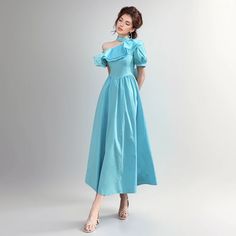 Olivia Mark - Chic Off-Shoulder Slim Fit Dress with Neck Strap and Ruffle Trim Solid Color Off-shoulder Dress With Ruffles, Spring Off Shoulder Midi Dress With Ruffles, Spring Midi Off Shoulder Dress With Ruffles, Spring One Shoulder Midi Dress With Ruffles, Spring Off-shoulder Solid Midi Dress, Solid Off-shoulder Midi Dress For Spring, Dress Collar, Slim Fit Dress, Bubble Sleeve