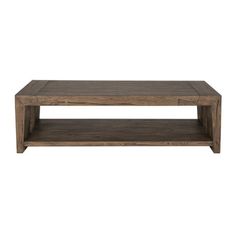 the coffee table is made out of wood and has two shelves on each side, one with