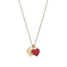 Return to Tiffany® mini double heart tag pendant in 18k gold. | Tiffany & Co. Heart Necklace Tiffany, Tiffany Gold, Red Heart Necklace, Tiffany And Co Necklace, Red Necklace