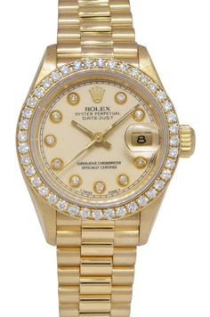 Rolex Datejust President 18k Yellow Gold Diamond Ladies 26mm Watch +Papers 69178 | eBay Diamond Watches Women, Rolex Watches Women, Gold Rolex, Rolex Models, Gold Box, Jewelry Lookbook, Beautiful Watches, Bezel Diamond, Rolex Datejust