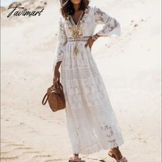 Tavimart White Lace Dress Women Elegant Hollow Patchwork Dress Summer Casual Short Sleeve Party Dress Female V-Neck SemiSheer Tunic Dress Model Show Low Waisted Pants, Dress Summer Casual, Cargo Pants Streetwear, Dress Women Elegant, White Lace Dress, Casual Summer Shorts, Patchwork Dress, Sleepwear Robe, Lace White Dress