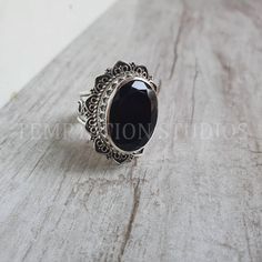 Natural Black onyx Ring, Cute Sterling Silver Ring,  Statement Ring, Alternate Engagement Ring, Chic Jewelry Your ring is made with pure sterling silver > Gemstone Type - Natural Black onyx > Gemstone Cut - Faceted Oval > Gemstone Size - 13 x 18 mm ✓ High quality materials ✓ Ethically sourced gemstones ✓ Nickel free ✓ Hassle free returns and refunds (T&C apply) ✓ Cancellations within 24 hours of purchase. ✓ Customer service available 365 days. Answers within a few hours.  >> More than 30 varieti Black Sterling Silver Filigree Ring As A Gift, Gothic Gemstone Rings With Oval Shape, Gothic Oval Gemstone Rings, Black Cabochon Jewelry For Wedding, Black Cabochon Wedding Jewelry, Silver Onyx Ring With Gemstone, Gothic Onyx Ring With Gemstone, Black Gemstone Rings For Jewelry Making, Gothic Onyx Gemstone Ring