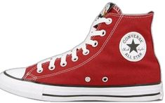 Red Canvas Shoes For Sports, Sporty Red Converse High-top Sneakers, Classic Red Mid-top Sneakers, Casual University Red High-top Sneakers With Cushioned Footbed, Classic Red Converse Sneakers, Red Converse High-top Sneakers, Red Converse Canvas Shoes For Streetwear, Classic Red High-top Sneakers With Rubber Sole, Red High-top Converse Sneakers